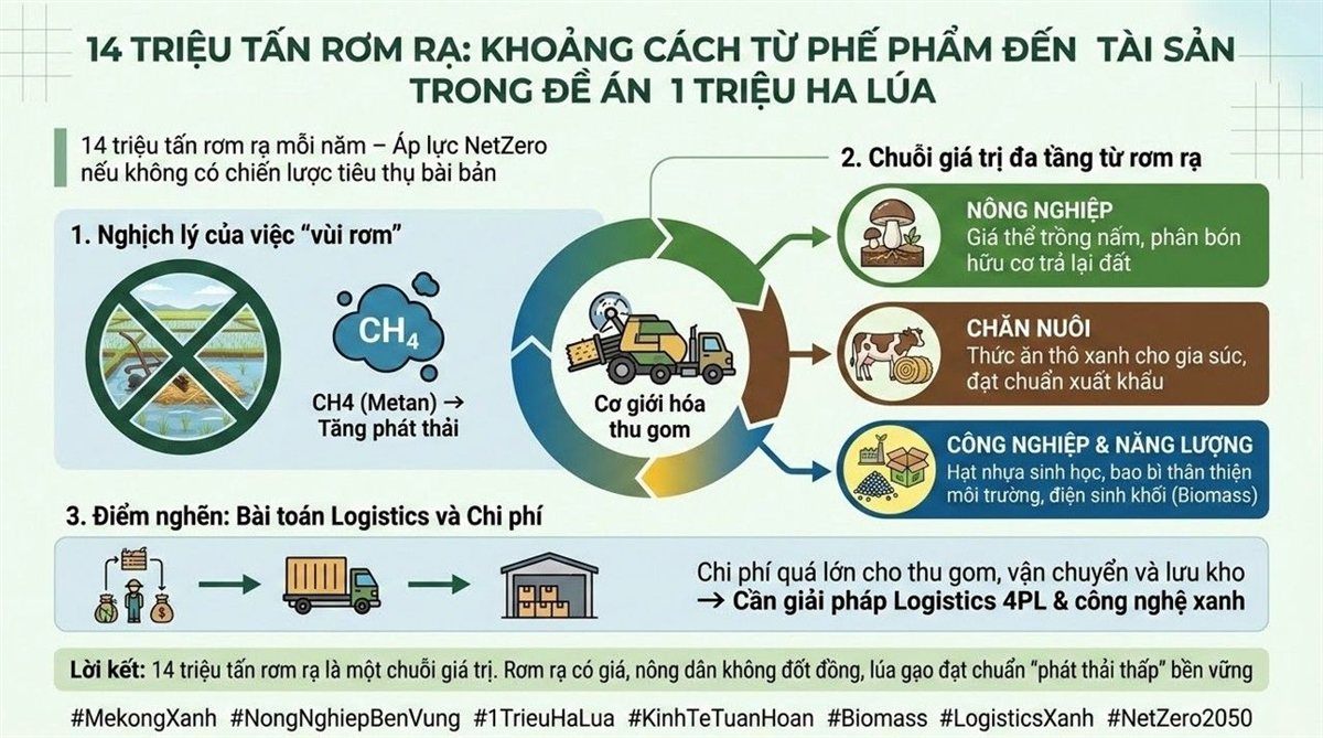 14 triệu tấn rơm rạ trong Đề án 1 triệu ha lúa